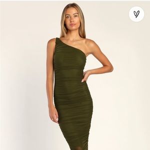 Olive Green One-Shoulder Dress (Tags still on it)